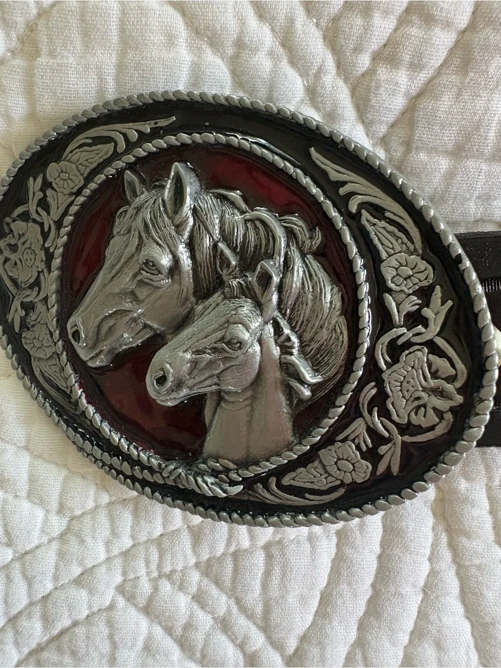 Women's Leather Belt with Horsehead Buckle 53”